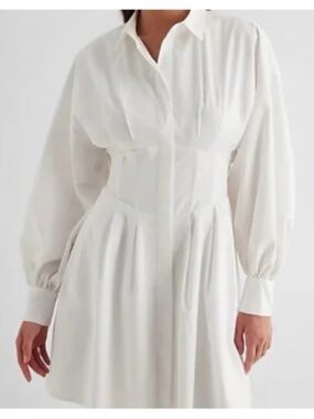 Express white corset button down shirt dress (L)